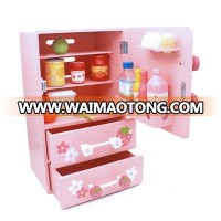 2019 Amazon New Wooden Pink Strawberry Refrigerator Set Educational Kids Kitchen Set Toy Wooden Role Pretend Play Toys